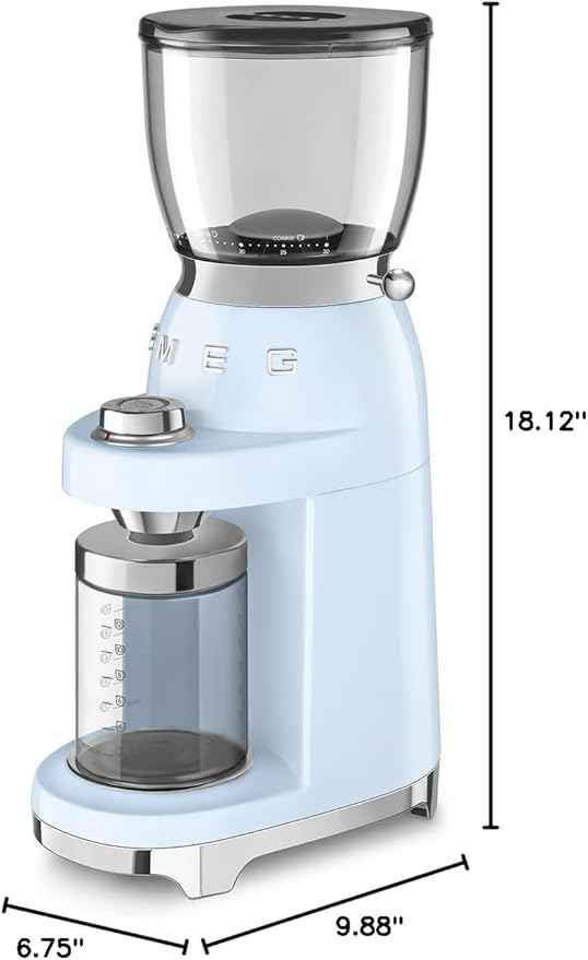 SMEG CGF11 Retro-Style Coffee Grinder – Burr Mill with 30 Grind Settings, Stainless Steel Conical Burrs, Removable Hopper – Precision Countertop Grinder for Espresso, Drip, French Press-Pastel Blue