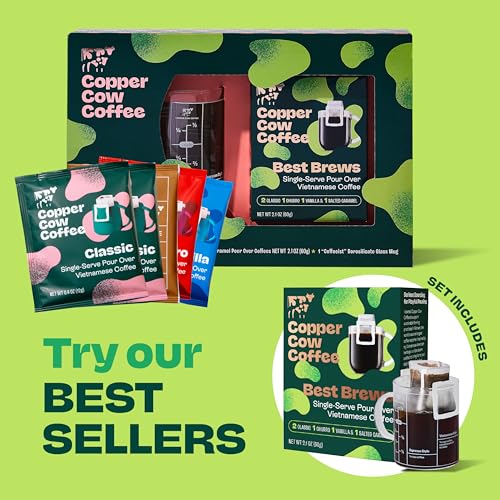 with Glass Mug & 5 Premium Vietnamese Pour Over Ground Coffees (2 Ounce)