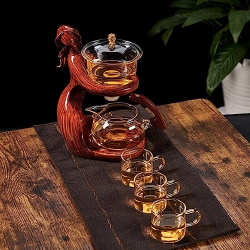Glass Kungfu Teapot Set Tea maker with Infuser Semi Automatic Tea Set with 6 Small Cups (12 Ounce)