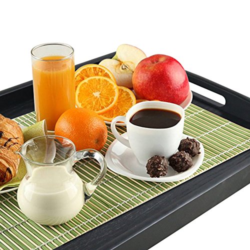 Serving Tray Large Black Wood Rectangle Food Tray Butler Tray Breakfast Tray with Handles