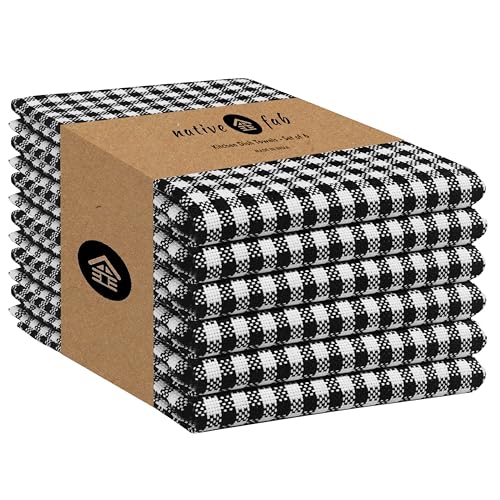 6 Pack Gingham Mini Check Kitchen Hand Towels Set (6 Count)