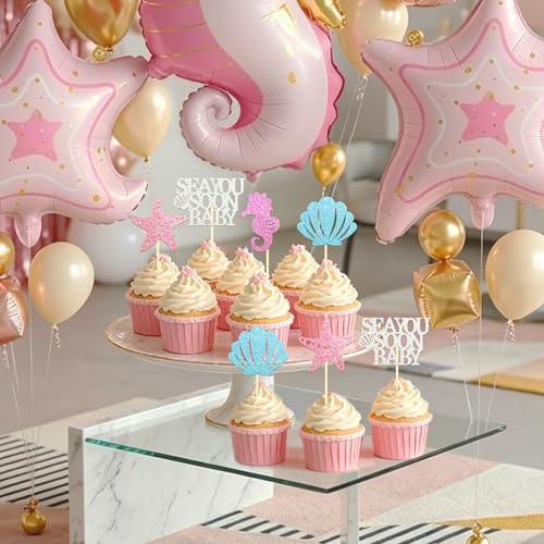 24 Pcs Sea You Soon Baby Cupcake Toppers (24 Count)