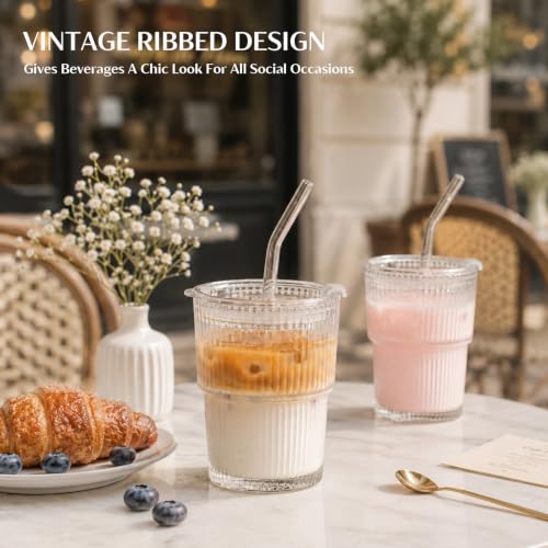 13oz Glass Tumbler with Lid and Straw 4 Pack