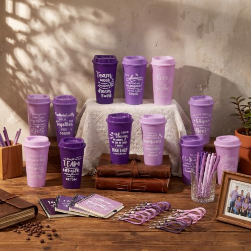12 Set 48 Pcs Team Appreciation Gift Set Inspirational Employee Appreciation Gift Bulk 16 oz Coffee Cups with Team Notebook Pen Keychains for Staff Teacher (12 Count)