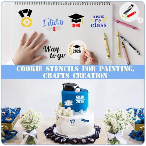 Graduation Cookie Stencils 36 Pcs Class of 2026 Reusable Templates