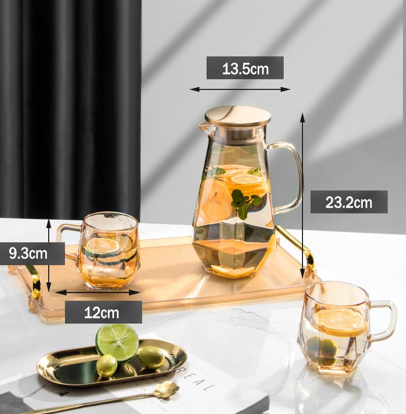 1.7 Liter 58oz Glass Pitcher with Lid Water Carafe Jug with Spout Handle for Hot (5 Count)