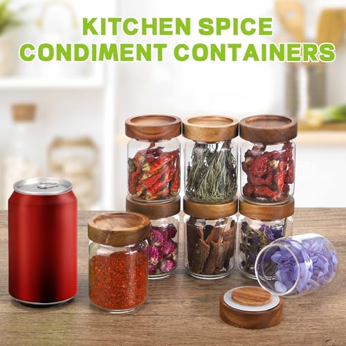 5 oz Glass Spice Jar with Acacia Wood Lid 8 pcs
