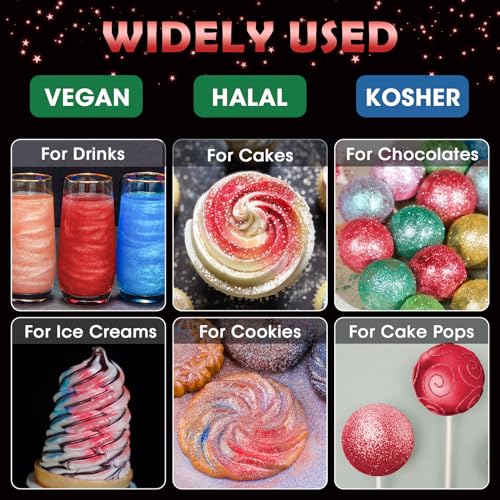 Edible Food Grade Glitter Powder Glimmer Luster Dust Metallic Fancy Food Decorating Sprinkle Glimmery Dust for Drink Wine Beverage Cake Bakery Vegan Allergen