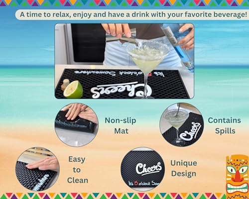 Cheers It's 5 O'Clock Somewhere Tiki Bar Mat 18x12 in