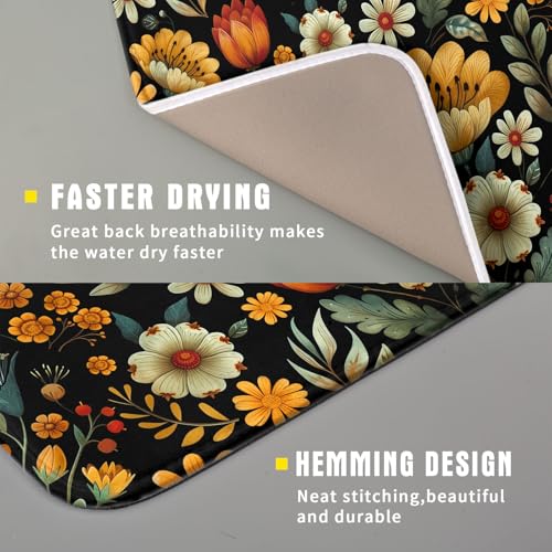 Vintage Boho Floral Dish Drying Mat for Kitchen Counter