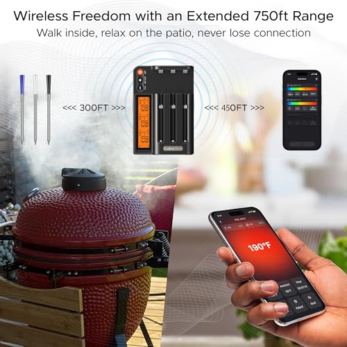750ft Wireless Meat Thermometer Long Range for Smoker