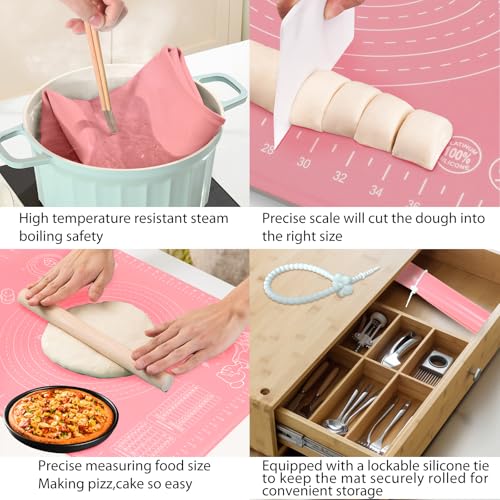 Silicone Pastry Mat 28" x 20" Extra Thick Non Stick Baking Mat with Measurements and Edge Heightening