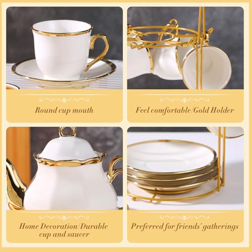 Porcelain Tea Set European Ceramic Tea Cup Saucer Gift Sets for Party (20 Count)