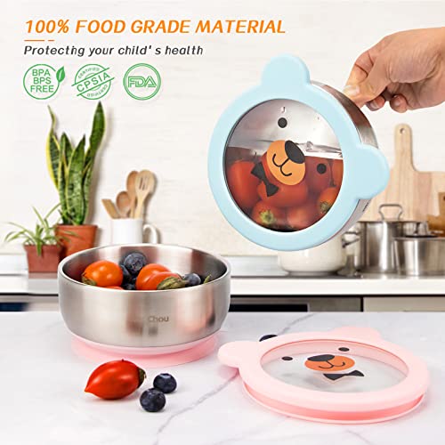 Food Grade Stainless Steel Baby Bowls with Leakproof Tempered Glass Lid