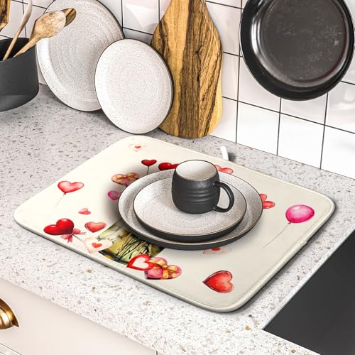 Valentine's Day Dish Drying Mat for Kitchen Counter