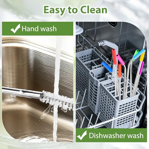 16 Pcs Metal Straw Reusable 8.5" 10.5" 6mm Stainless Steel Straws for Tumblers 20oz (16 Count)
