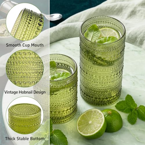 Hobnail Drinking Glasses Set of 12 Kitchen Glass Cups Glassware (12 Count)