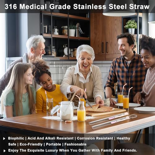 Quality Upgraded 9In Medical Grade 316 Stainless Steel Straws Set 1 PCS with 3 Silicone Accessories