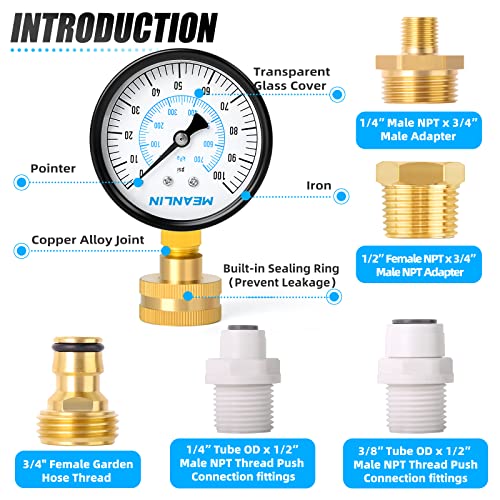 0~100Psi 3 4" Female Water Pressure Kit Plus 5 adapters