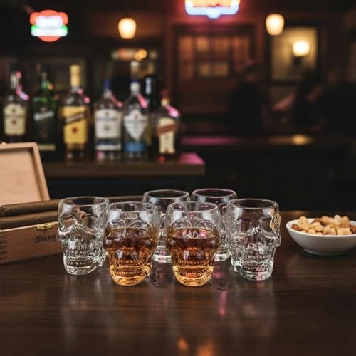 Set of 6 Skull Shot Glasses 2.8 Oz Clear 3D Design (6 Count)