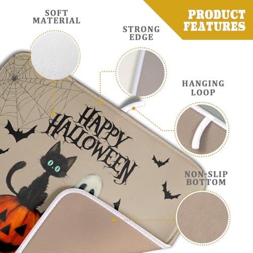 Happy Halloween Black Cat Ghost Dish Drying Mat for Kitchen Counter