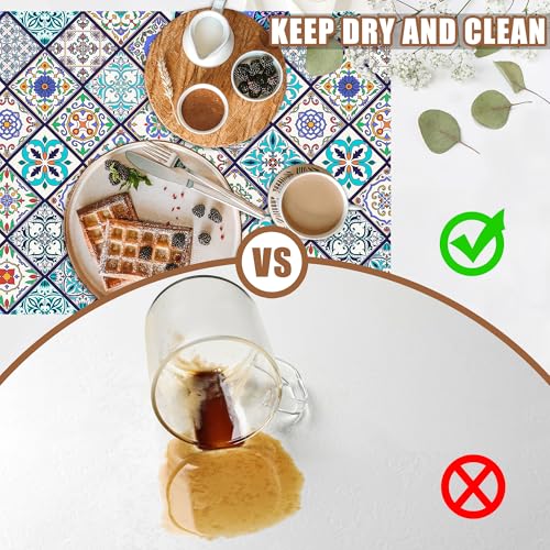 Colorful Tiles Dish Drying Mat for Kitchen Counter Coffee Mat Hide Stain Absorbent Non