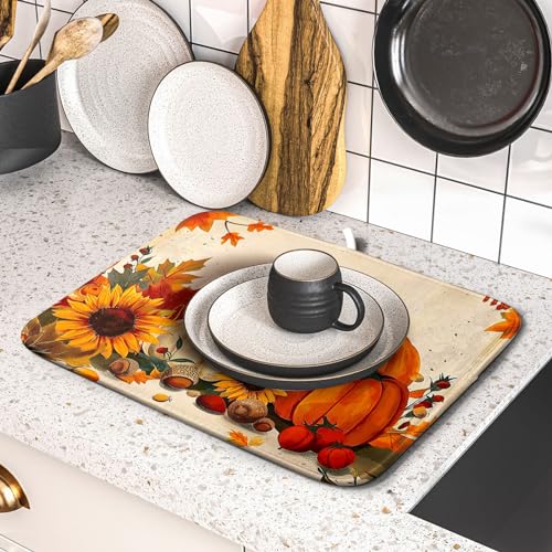 Happy Thanksgiving Day Harvest Dish Drying Mat for Kitchen Counter
