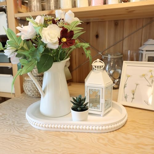 Oval Wood Serving Tray with Wooden Beads
