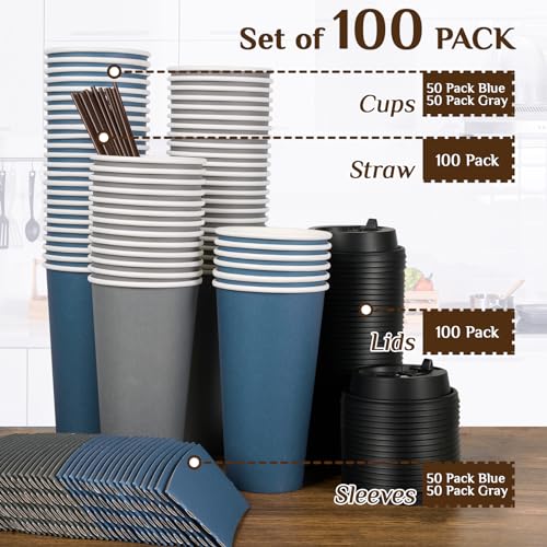 100 Pack 20 oz Disposable Coffee Cups with Lid (100 Count)