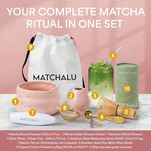 Matcha Whisk Set With Ceramic Matcha Bowl (9 Count)