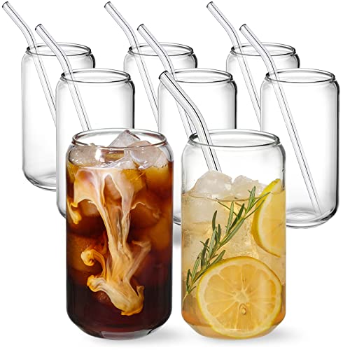 8pcs Set ] Drinking Glasses with Glass Straw (8 Count)