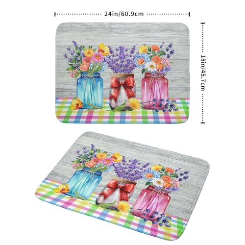 Spring Summer Flowers Dish Drying Mat for Kitchen Counter 18"x24" Spring Floral Jars Drying Mat Soft Absorbent Microfiber Farmhouse Colorful Floral Dish Drainer Rack Mats for Counter tops