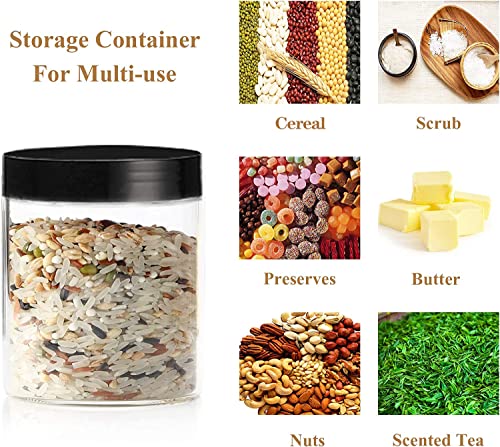Plastic Jars with Lids Empty Slime Cosmetics Containers Clear Gift Food Jars Round PET Cream Jar with Black Lids Pen Labels for Kitchen Storage Spices Dry Food Body Butter Making (32 Count)