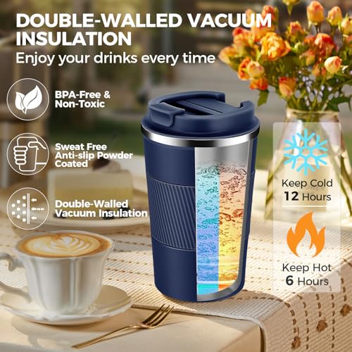 13 oz Stainless Steel Insulated Travel Coffee Mug with Fip Lid Bulk 4 Pack (4 Count)