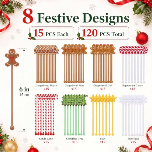 120 Pcs Christmas Swizzle Sticks Plastic Drink Stirrers (120 Count)