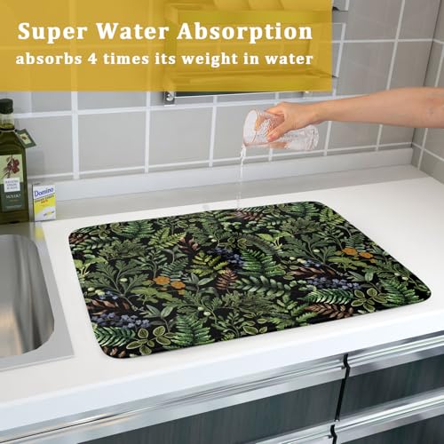 Black Sage Green Plant Dish Drying Mat for Kitchen Counter