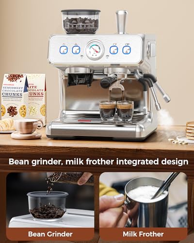 20 Bar Espresso Machine with Grinder & Milk Frother Steam Wand