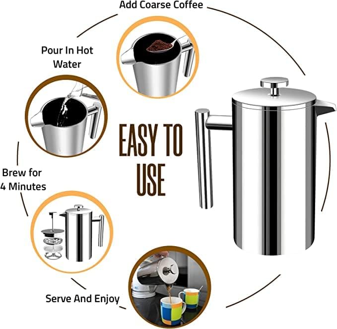 Utopia Kitchen Stainless Steel French Press Coffee Maker 50 Oz, French Press Tea Maker, Cold Brew Portable Travel Coffee Presses, Tea Press Gifts Silver - Blissbrew