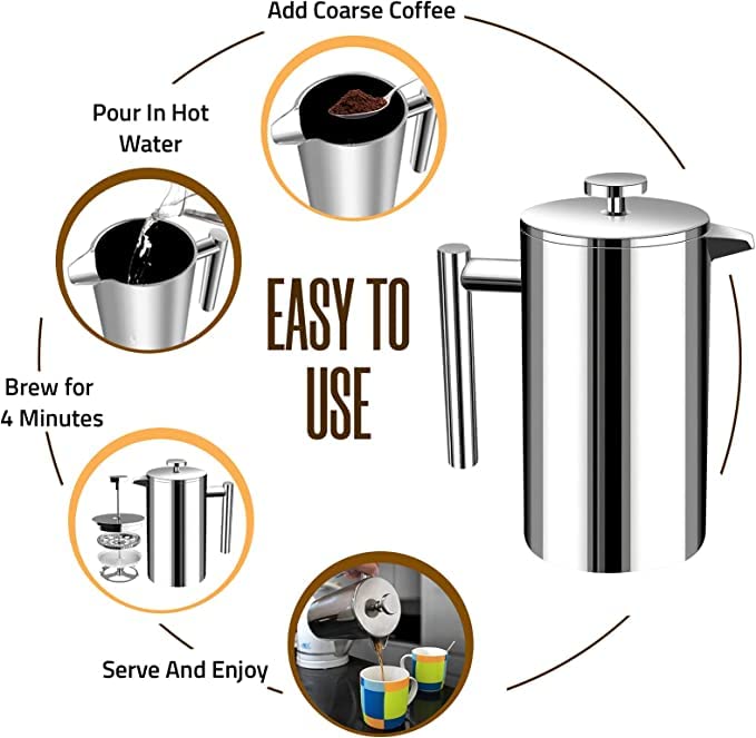 304 Grade Stainless Steel French Press 50 Oz