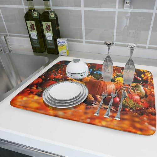 Fall Harvest Pumpkin Dish Drying Mat for Kitchen Counter
