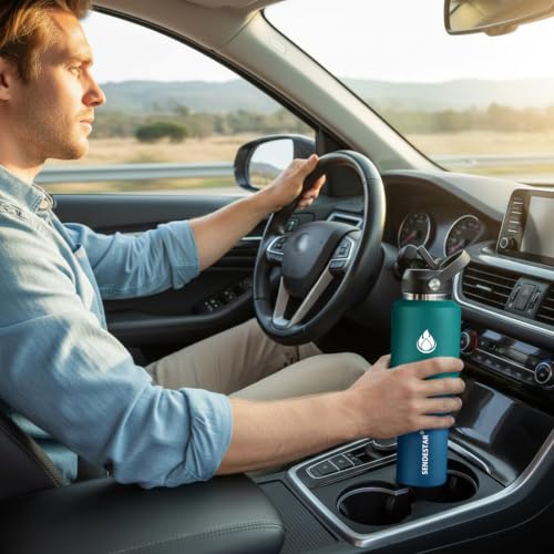 32oz Water Bottle Wide Mouth Stainless Steel Vacuum Insulated Double Wall with Straw Lids Fit in Any Car Cup Holder