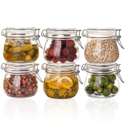 16oz 6 Pack Round Glass Jars with Airtight Lid (6 Count)