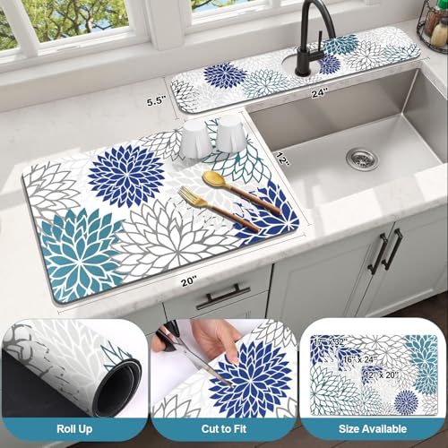 2PCS 12" x 20" Dish Drying Mat & 24" x 5.5" Sink Splash Guard