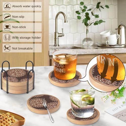 Wood Coasters Set of 6 with Holder