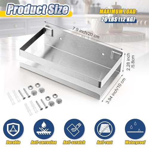 2 Pieces Stainless Steel Shelf Bathroom Shower Floating Shelves Wall Mounted Shower Caddy Basket Shelf Storage Organizer Shelves for Bathroom (2 Count)