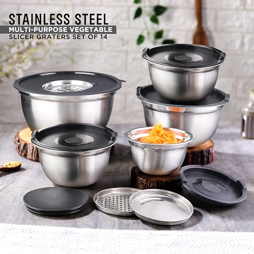 Premium Brushed Stainless Steel Mixing Bowls Sets (5 Count)