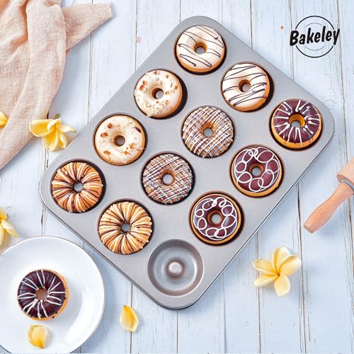 Non-Stick 12-Cavity Donut Pans, Dount Mold Cake Pan Doughnut Bakeware for Oven Baking (Champagne Gold)