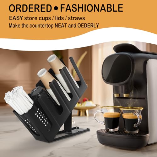 Cup Holder Lid Dispenser with Straw Organizer