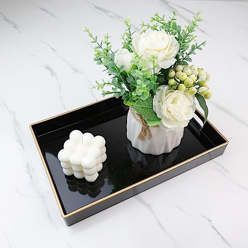 Black Bathroom Vanity Tray with Handles for Dresser Tops