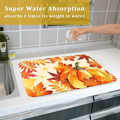 Autumn Pumpkin Maple Leaf Dish Drying Mat for Kitchen Counter